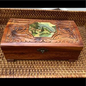 Vintage Wooden Hinged Jewelry Keepsake Box